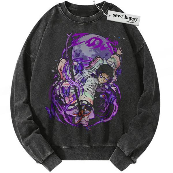 Wash Sweatshirt Shinobu Kocho Sweatshirt, Demon Slayer Sweatshirt, Anime Sweatshirt, Vintage Sweatshirt