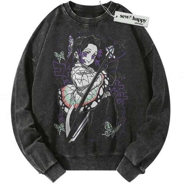 Wash Sweatshirt Shinobu Kocho Sweatshirt, Demon Slayer Sweatshirt, Anime Sweatshirt, Vintage Sweatshirt