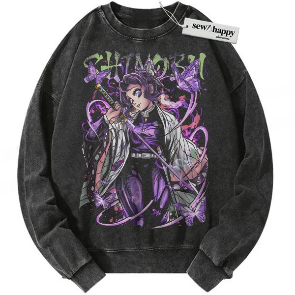 Wash Sweatshirt Shinobu Kocho Sweatshirt, Demon Slayer Sweatshirt, Anime Sweatshirt, Vintage Sweatshirt
