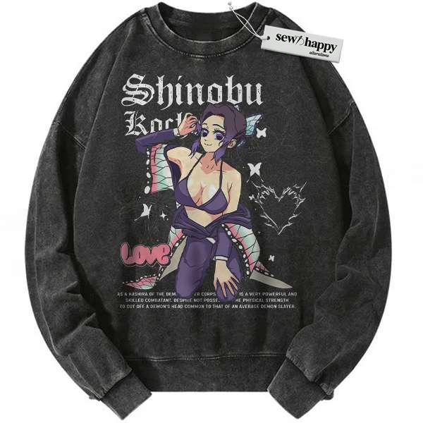 Wash Sweatshirt Shinobu Kocho Sweatshirt, Demon Slayer Sweatshirt, Anime Sweatshirt, Vintage Sweatshirt