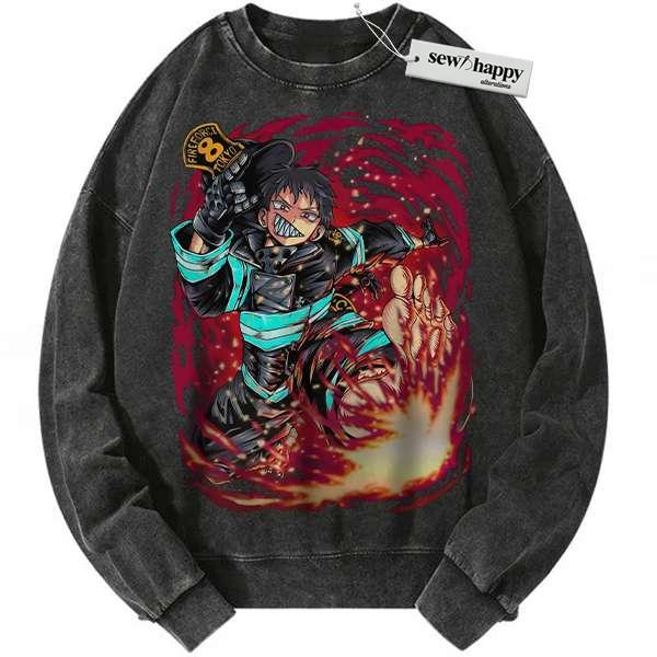 Wash Sweatshirt Shinra Kusakabe Sweatshirt, Fire Force Sweatshirt, Anime Sweatshirt, Vintage Sweater