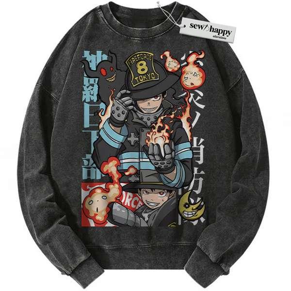 Wash Sweatshirt Shinra Kusakabe Sweatshirt, Fire Force Sweatshirt, Anime Sweatshirt, Vintage Sweater