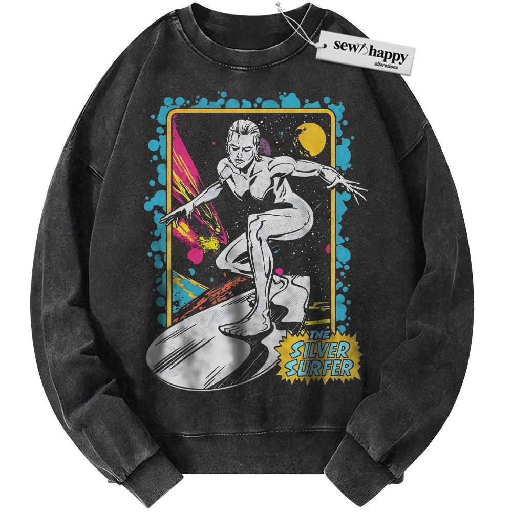 Wash Sweatshirt Silver Surfer Sweatshirt, Marvel Comics Sweatshirt, Vintage Sweater