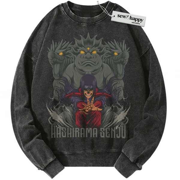 Wash Sweatshirt Skeleton Hashirama Senju Sweatshirt, Naruto Sweatshirt, Anime Sweatshirt, Vintage Sweatshirt