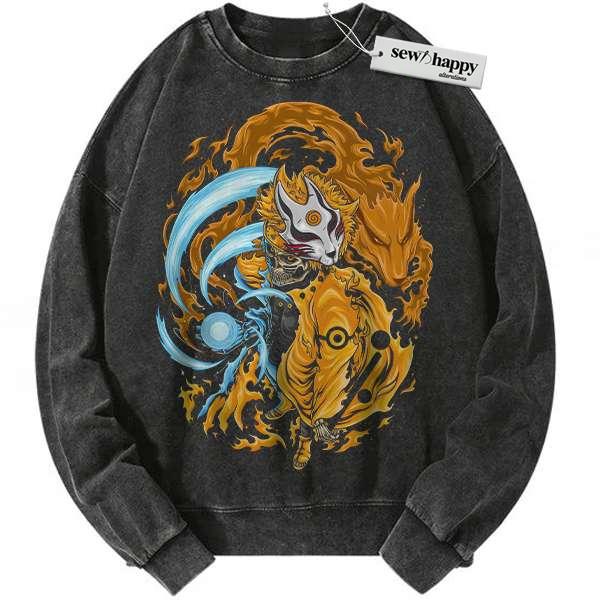 Wash Sweatshirt Skeleton Naruto Uzumaki Sweatshirt, Anime Sweatshirt, Vintage Sweatshirt