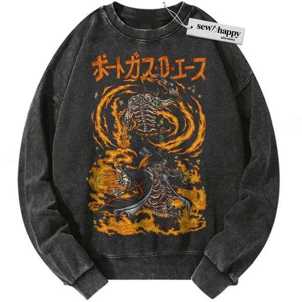 Wash Sweatshirt Skeleton Portgas D Ace Sweatshirt, One Piece Sweatshirt, Anime Sweatshirt, Vintage Sweatshirt