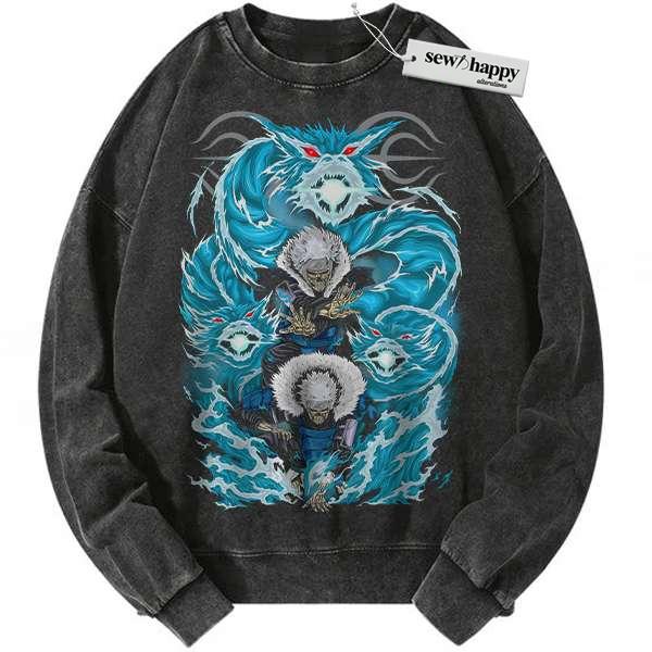 Wash Sweatshirt Skeleton Tobirama Senju Sweatshirt, Naruto Sweatshirt, Anime Sweatshirt, Vintage Sweatshirt