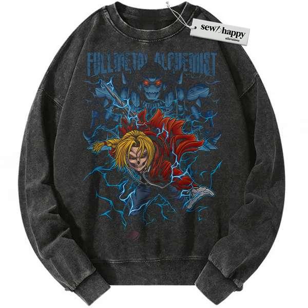 Wash Sweatshirt Skull Alphonse vs Edward Elric Sweatshirt, Fullmetal Alchemist Sweatshirt, Anime Sweatshirt, Vintage Sweatshirt