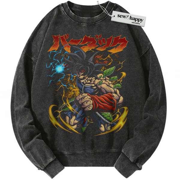 Wash Sweatshirt Skull Bardock Sweatshirt, Dragon Ball Sweatshirt, DBZ Sweatshirt, Anime Sweatshirt, Vintage Sweater