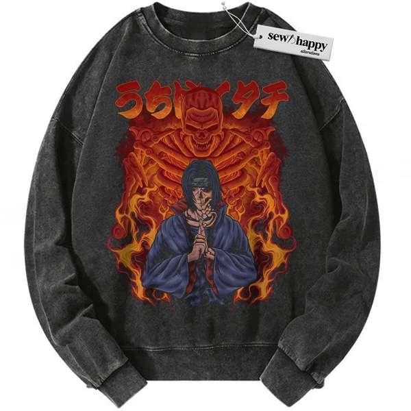 Wash Sweatshirt Skull Itachi Uchiha Sweatshirt, Naruto Sweatshirt, Anime Sweatshirt, Vintage Sweatshirt