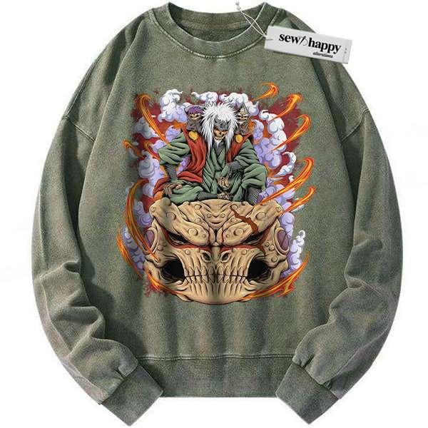 Wash Sweatshirt Skull Jiraiya sweatshirt, Naruto sweatshirt, Anime sweatshirt, Vintage Sweater