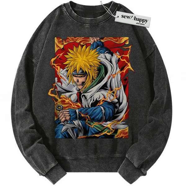 Wash Sweatshirt Skull Minato Namikaze Sweatshirt, Naruto Sweatshirt, Anime Sweatshirt, Vintage Sweatshirt