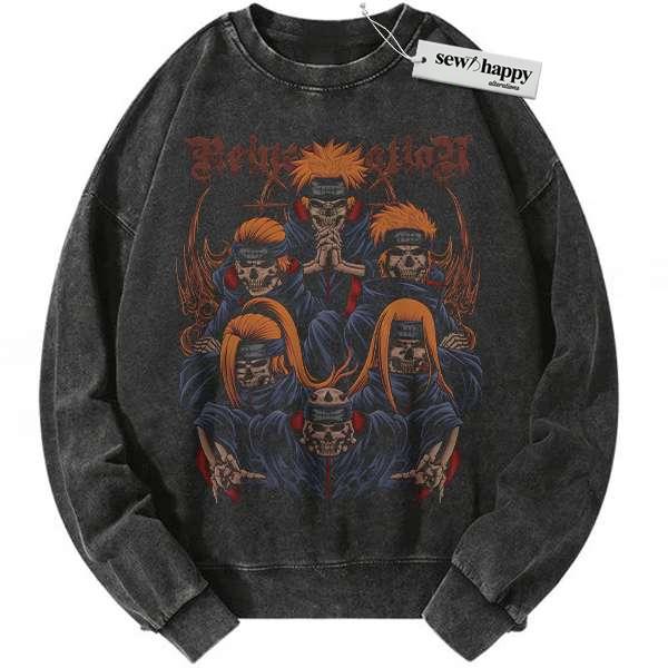 Wash Sweatshirt Skull Pain - Nagato Uzumaki Sweatshirt, Naruto Sweatshirt, Anime Sweatshirt, Vintage Sweatshirt