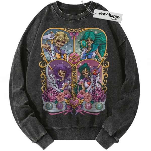 Wash Sweatshirt Skull Sailor Moon Sweatshirt, Anime Sweatshirt, Vintage Sweatshirt