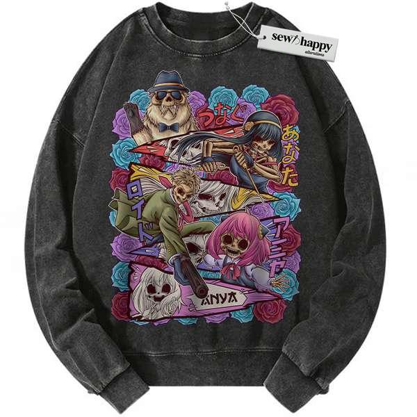 Wash Sweatshirt Skull Spy x Family Sweatshirt, Anime Sweatshirt, Vintage Sweater