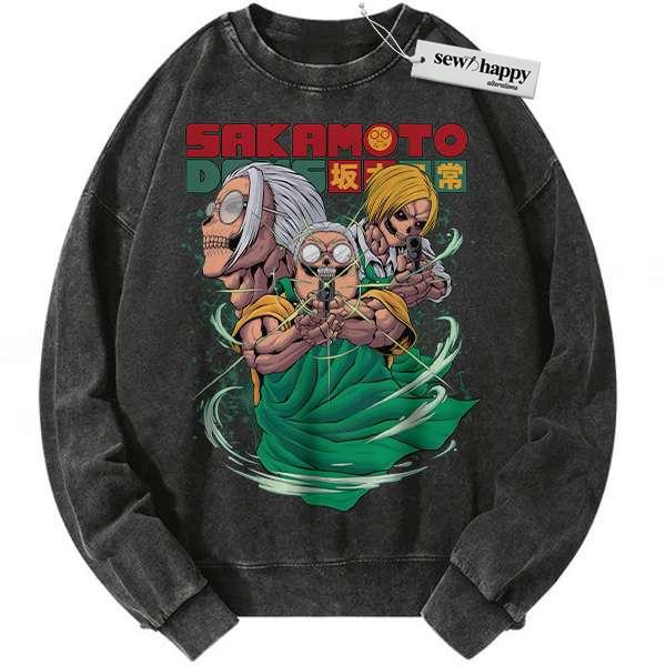 Wash Sweatshirt Skull Taro Sakamoto Sweatshirt, Sakamoto Days Sweatshirt, Anime Sweatshirt, Vintage Sweatshirt