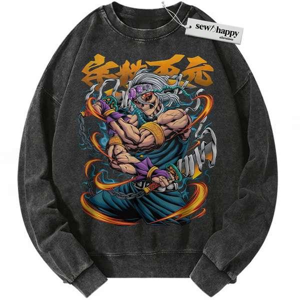 Wash Sweatshirt Skull Tengen Uzui Sweatshirt, Demon Slayer Sweatshirt, Anime Sweatshirt, Vintage Sweatshirt