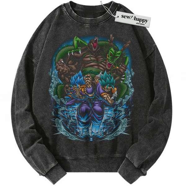 Wash Sweatshirt Skull Vegito vs Gogeta Sweatshirt, Shenron Sweatshirt, Dragon Ball Sweatshirt, Anime Sweatshirt, Vintage Sweatshirt