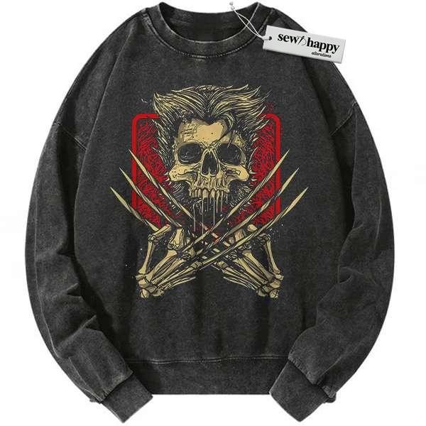 Wash Sweatshirt Skull Wolverine Sweatshirt, Marvel Comics Sweatshirt, Vintage Sweatshirt