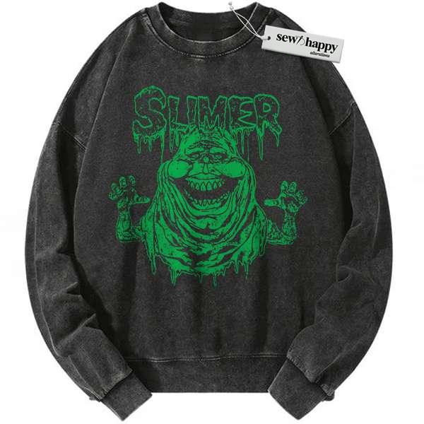 Wash Sweatshirt Slimer Sweatshirt, Ghostbusters Sweatshirt, Halloween Sweatshirt, Horror Sweatshirt, Vintage Sweater