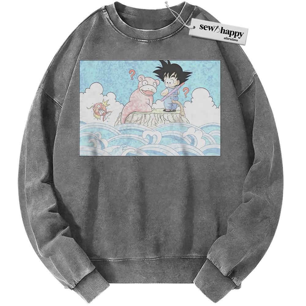 Wash Sweatshirt Slowpoke Sweatshirt, Magikarp and Son Goku Sweatshirt, Dragon Ball Sweatshirt, Pokemon Sweatshirt, Anime Sweatshirt, Vintage Sweater