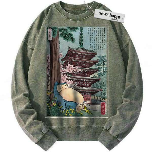 Wash Sweatshirt Snorlax Sweatshirt, Pokemon Sweatshirt, Anime Sweatshirt, Vintage Sweater