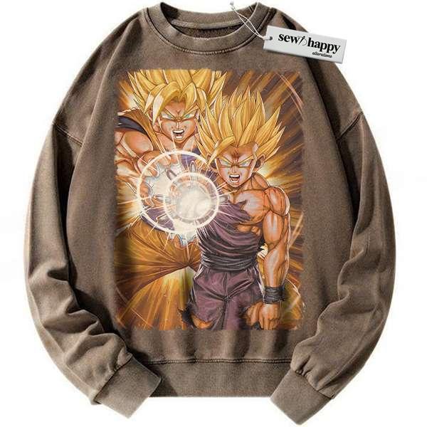 Wash Sweatshirt Son Goku and Gohan Sweatshirt, Dragon Ball Sweatshirt, Anime Sweatshirt, Vintage Sweater