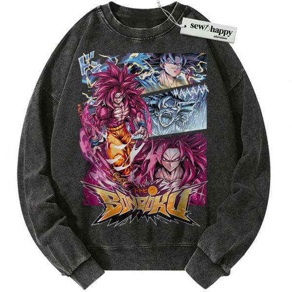 Wash Sweatshirt Son Goku Sweatshirt, Dragon Ball Sweatshirt, DBZ Sweatshirt, Anime Sweatshirt, Vintage Sweater