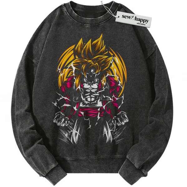 Wash Sweatshirt Son Goku Sweatshirt, Dragon Ball Sweatshirt, DBZ Sweatshirt, Anime Sweatshirt, Vintage Sweatshirt