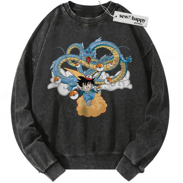 Wash Sweatshirt Son Goku Sweatshirt, Dragon Ball x Pokemon Sweatshirt, Anime Sweatshirt, Vintage Sweatshirt Wash Sweatshirt Son Goku Sweatshirt, Dragon Ball x Pokemon Sweatshirt, Anime Sweatshirt, Vintage Sweatshirt - Image 1