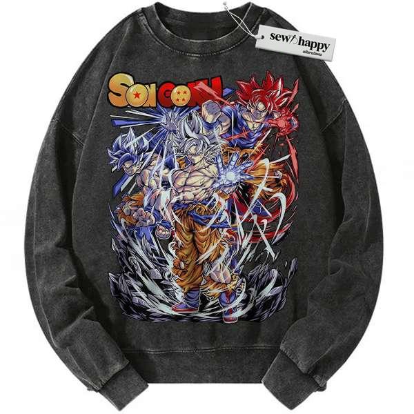 Wash Sweatshirt Son Goku Sweatshirt, Dragon Ball Z Sweatshirt, DBZ Sweatshirt, Anime Sweatshirt, Vintage Sweater