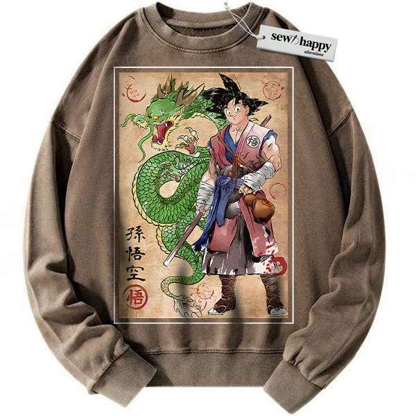 Wash Sweatshirt Son Goku Sweatshirt, Shenron Sweatshirt, Dragon Ball Z Sweatshirt, DBZ Sweatshirt, Anime Sweatshirt, Vintage Sweater
