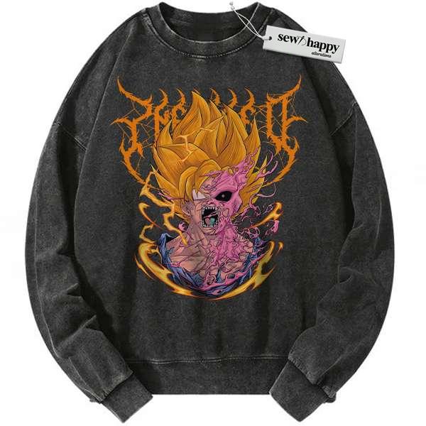Wash Sweatshirt Son Goku vs Majin Buu Sweatshirt, Dragon Ball Sweatshirt, Anime Sweatshirt, Vintage Sweatshirt