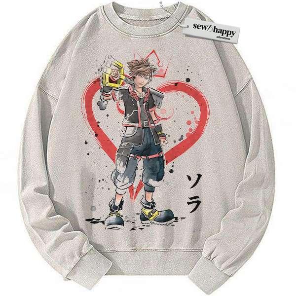Wash Sweatshirt Sora Sweatshirt, Kingdom Hearts Sweatshirt, Game Sweatshirt, Vintage Sweater Wash Sweatshirt Sora Sweatshirt, Kingdom Hearts Sweatshirt, Game Sweatshirt, Vintage Sweater - Image 1