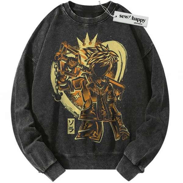 Wash Sweatshirt Sora Sweatshirt, Kingdom Hearts Sweatshirt, Game Sweatshirt, Vintage Sweatshirt