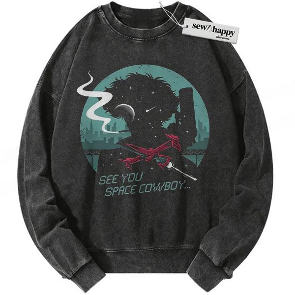Wash Sweatshirt Spike Spiegel Sweatshirt, Cowboy Bebop Sweatshirt, Anime Sweatshirt, Vintage Sweatshirt