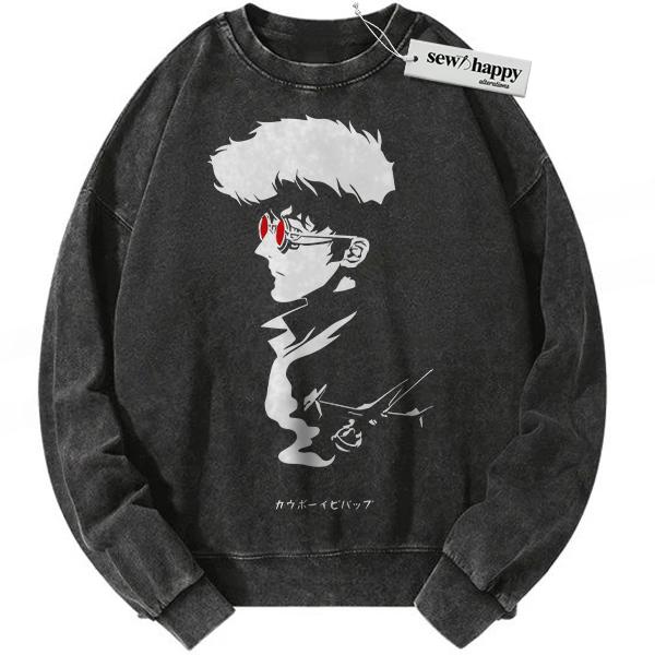Wash Sweatshirt Spike Spiegel Sweatshirt, Cowboy Bebop Sweatshirt, Anime Sweatshirt, Vintage Sweatshirt