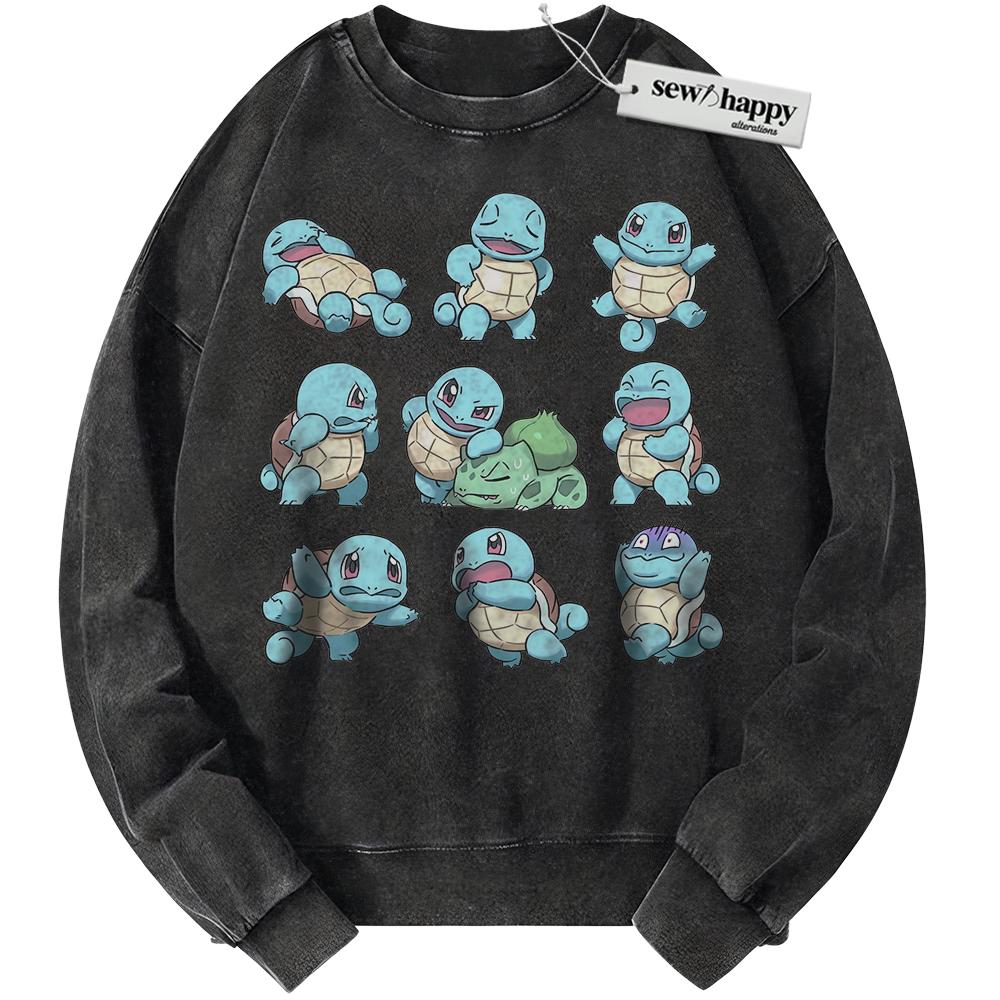 Wash Sweatshirt Squirtle and Bulbasaur Sweatshirt, Pokemon Sweatshirt, PKM Sweatshirt, Anime Sweatshirt, Vintage Sweater