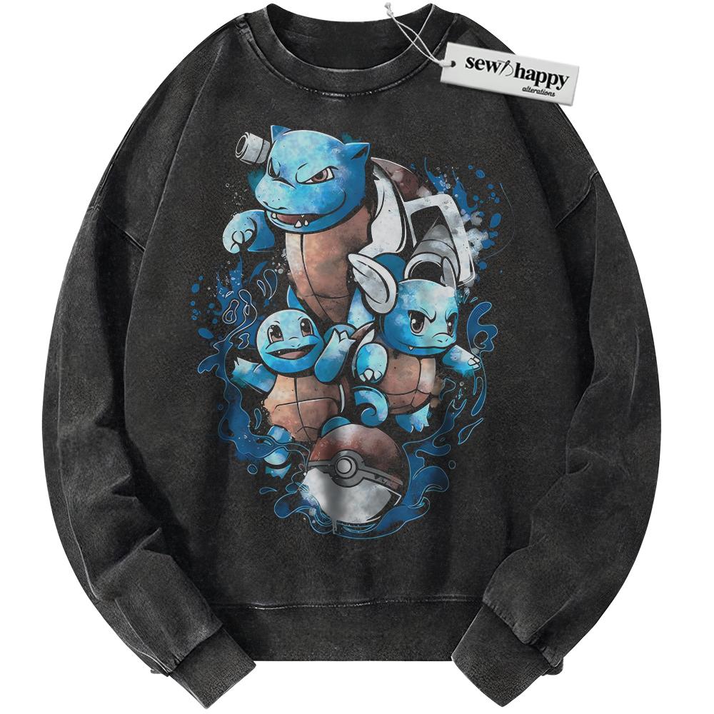 Wash Sweatshirt Squirtle Sweatshirt, Wartortle Sweatshirt, Blastoise Sweatshirt, Pokemon Sweatshirt, Anime Sweatshirt, Vintage Sweater
