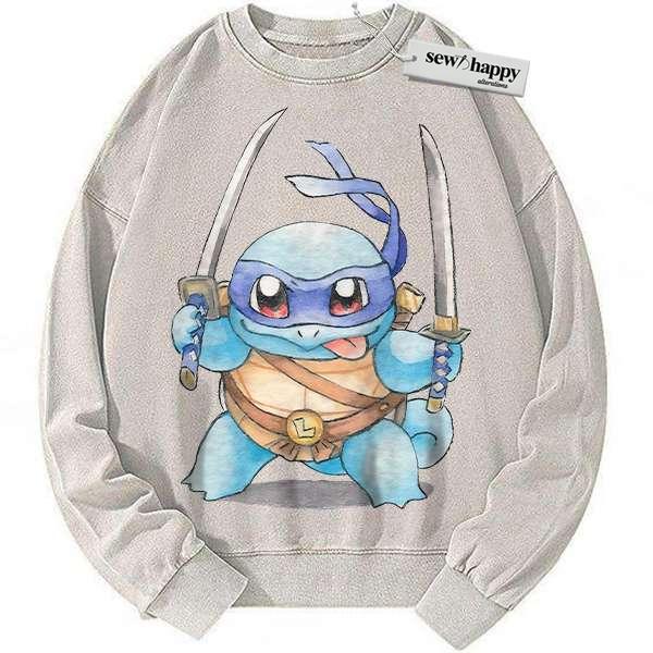 Wash Sweatshirt Squirtle x Leonardo Sweatshirt, Pokemon Sweatshirt, Anime Sweatshirt, Vintage Sweater