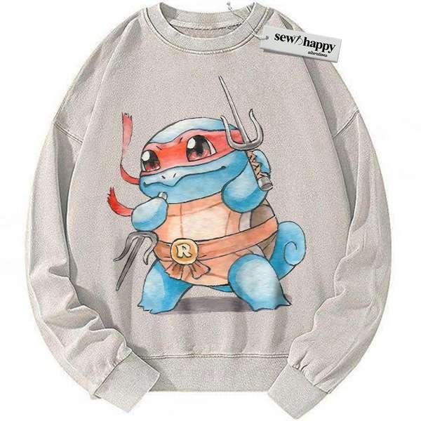 Wash Sweatshirt Squirtle x Raphael Sweatshirt, Pokemon Sweatshirt, Anime Sweatshirt, Vintage Sweater