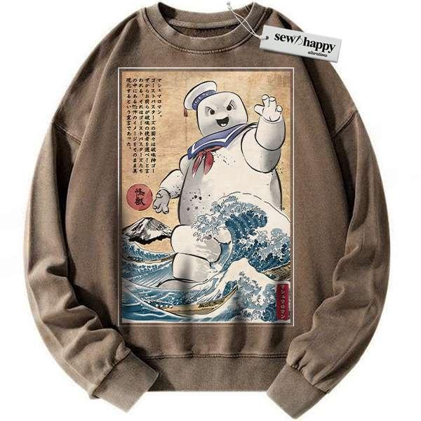 Wash Sweatshirt Stay Puft Marshmallow Man Sweatshirt, Ghostbusters Sweatshirt, Halloween Sweatshirt, Horror Sweatshirt, Vintage Sweater