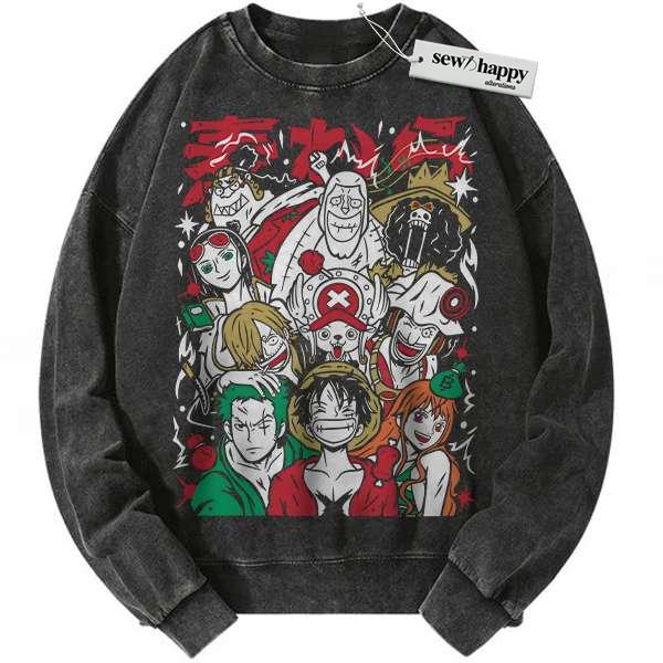 Wash Sweatshirt Straw Hat Pirates Sweatshirt, One Piece Sweatshirt, Anime Sweatshirt, Vintage Sweatshirt