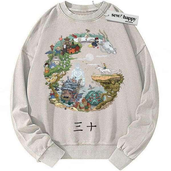 Wash Sweatshirt Studio Ghibli Sweatshirt, Anime Sweatshirt, Vintage Sweater