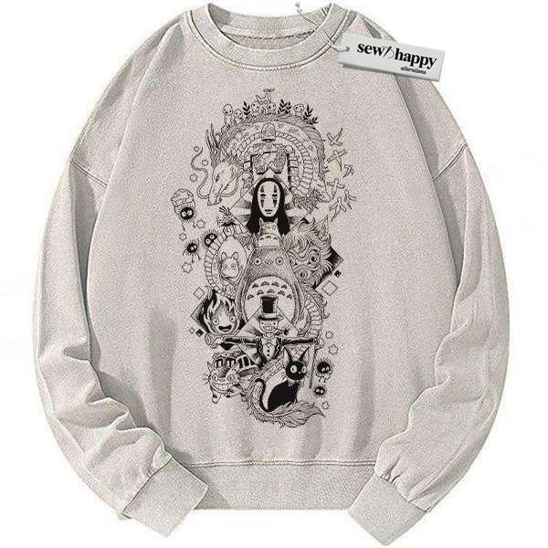 Wash Sweatshirt Studio Ghibli Sweatshirt, Anime Sweatshirt, Vintage Sweater