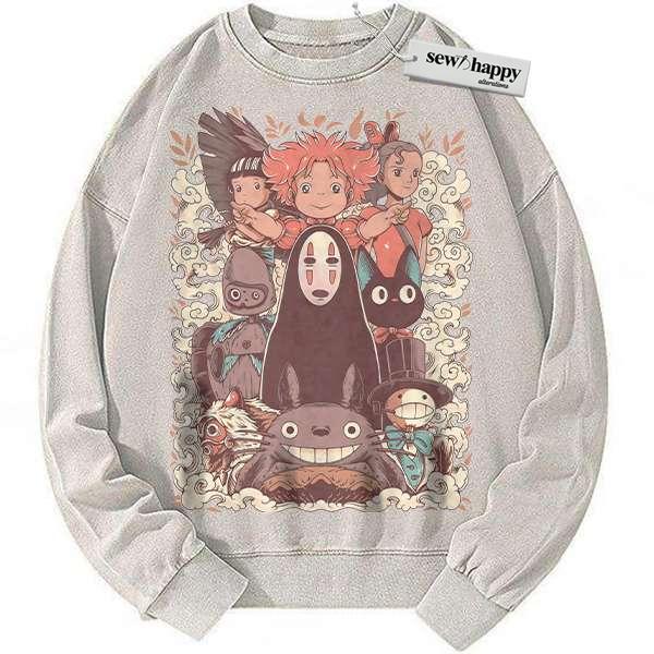 Wash Sweatshirt Studio Ghibli Sweatshirt, Anime Sweatshirt, Vintage Sweatshirt