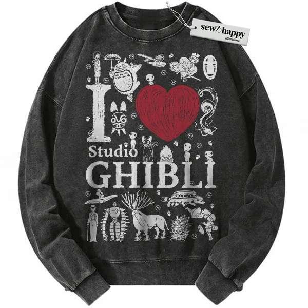 Wash Sweatshirt Studio Ghibli Sweatshirt, Anime Sweatshirt, Vintage Sweatshirt