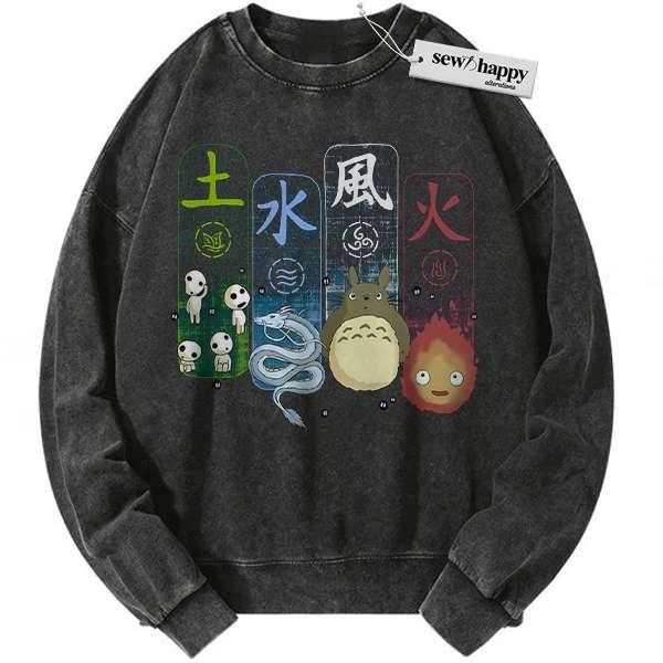 Wash Sweatshirt Studio Ghibli Sweatshirt, Anime Sweatshirt, Vintage Sweatshirt