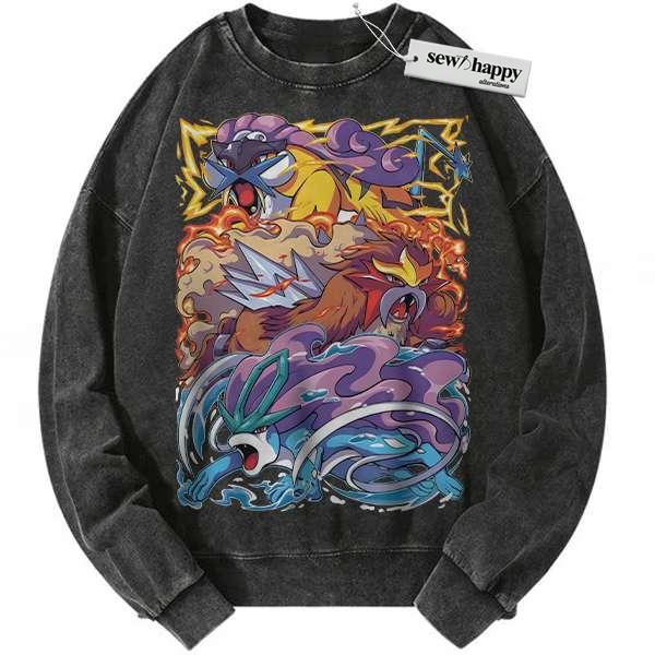 Wash Sweatshirt Suicune Sweatshirt, Raikou Sweatshirt, Entei Sweatshirt, Pokemon Sweatshirt, Anime Sweatshirt, Vintage Sweater