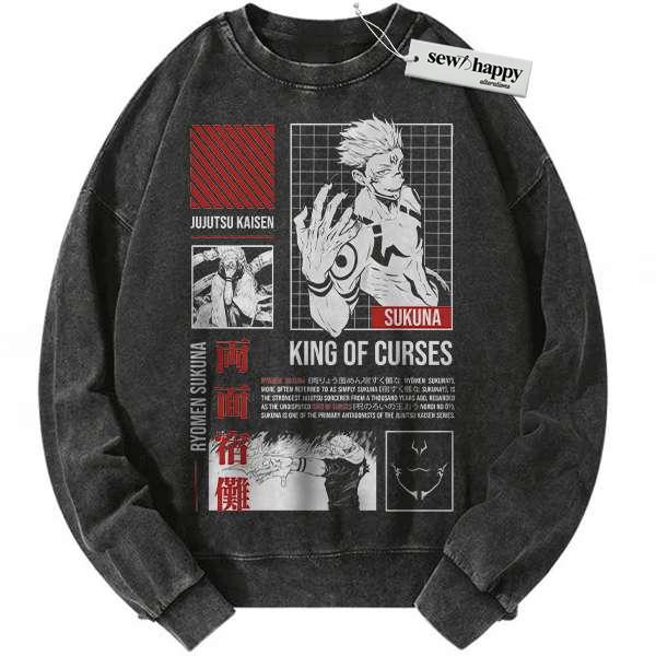 Wash Sweatshirt Sukuna Sweatshirt, Jujutsu Kaisen Sweatshirt, Anime Sweatshirt, Vintage Sweater
